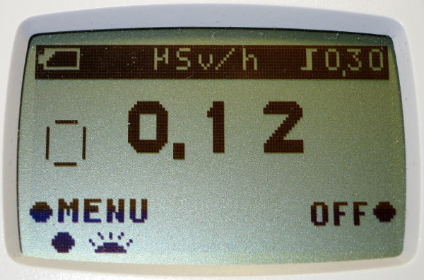 Radiation monitor: 0.12 &mu;Sv/h
