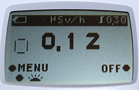 Radiation monitor: 0.12 &mu;Sv/h
