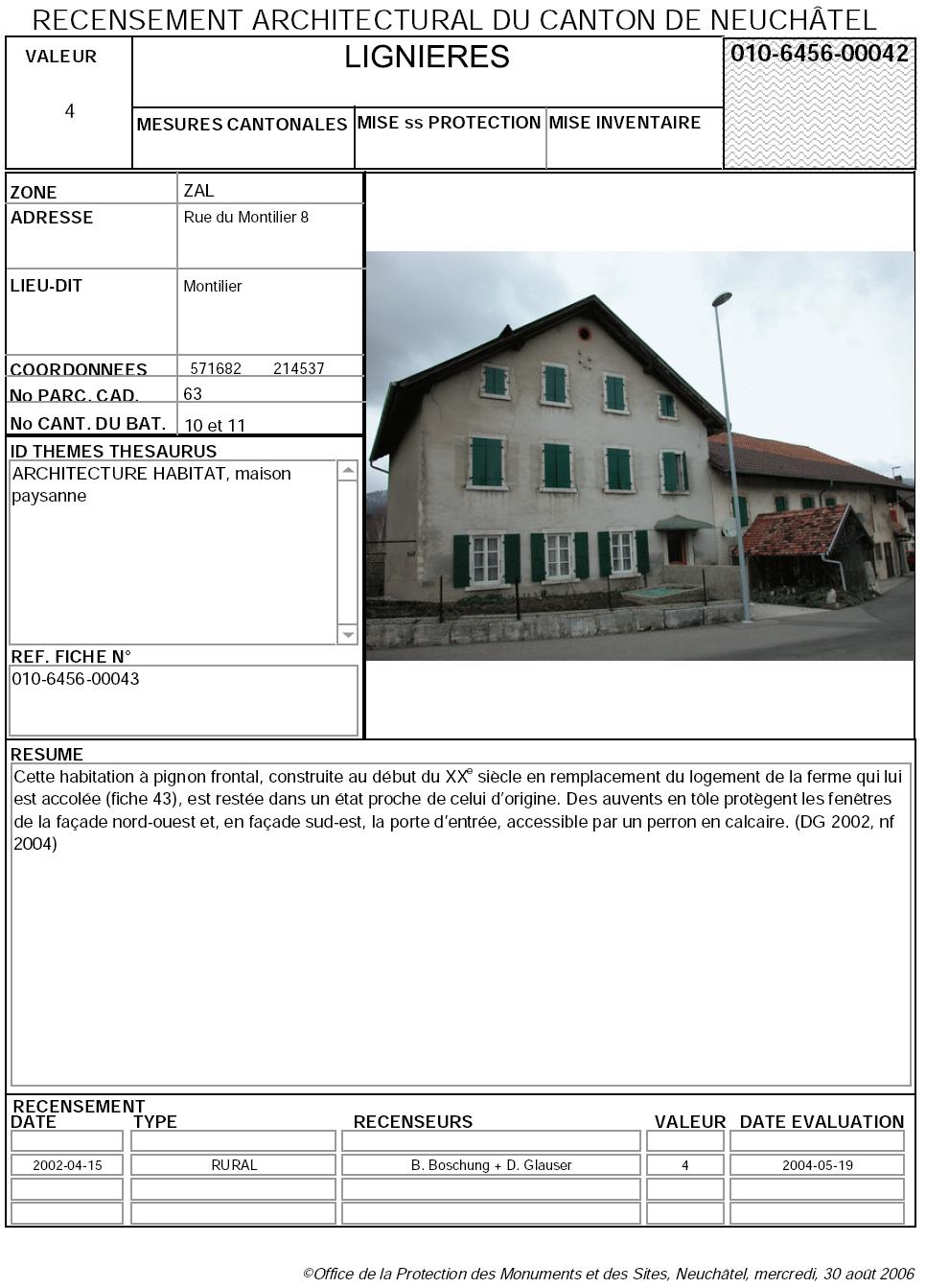 Recensement architectural du canton de Neuch&acirc;tel: Fiche 010-6456-00042