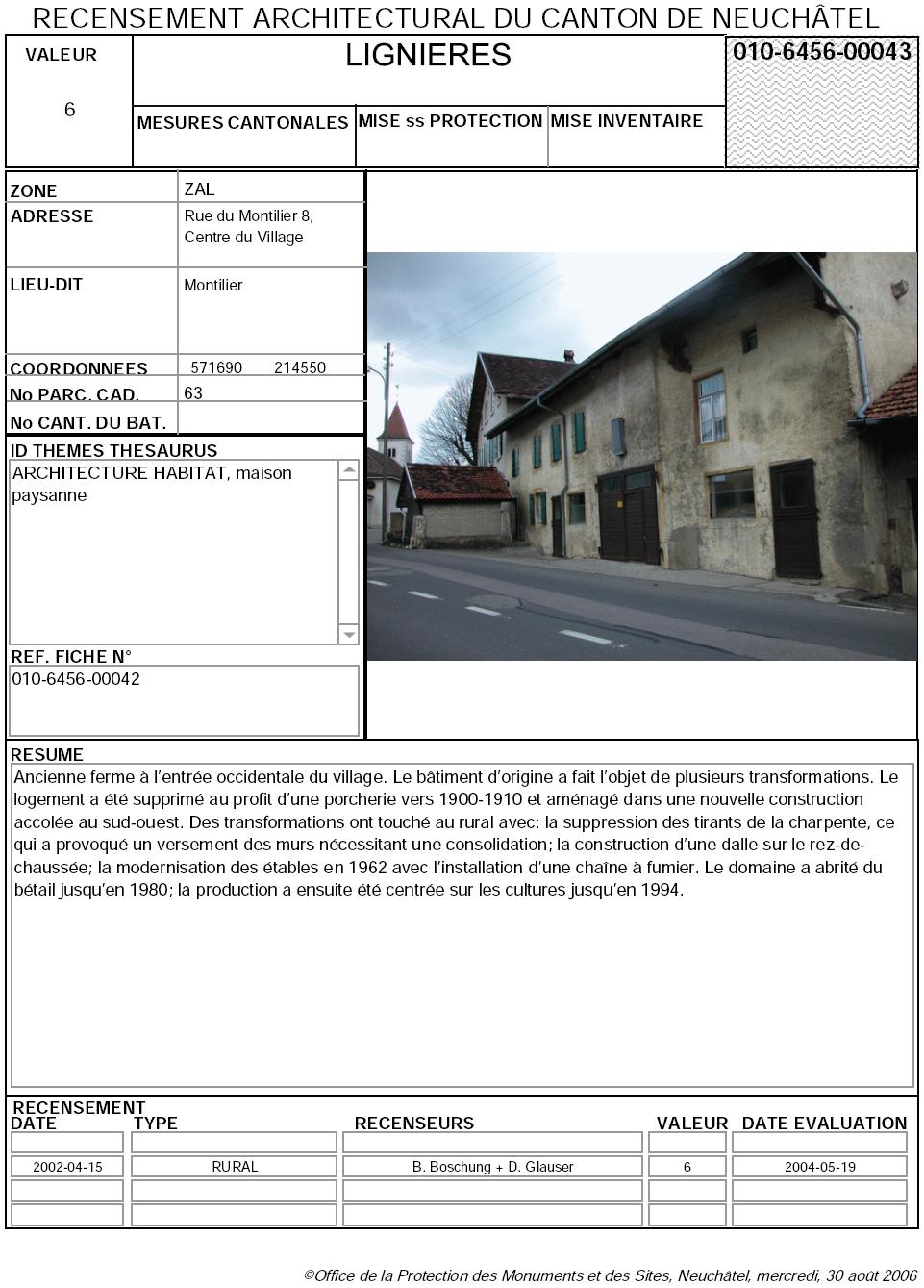 Recensement architectural du canton de Neuch&acirc;tel: Fiche 010-6456-00043