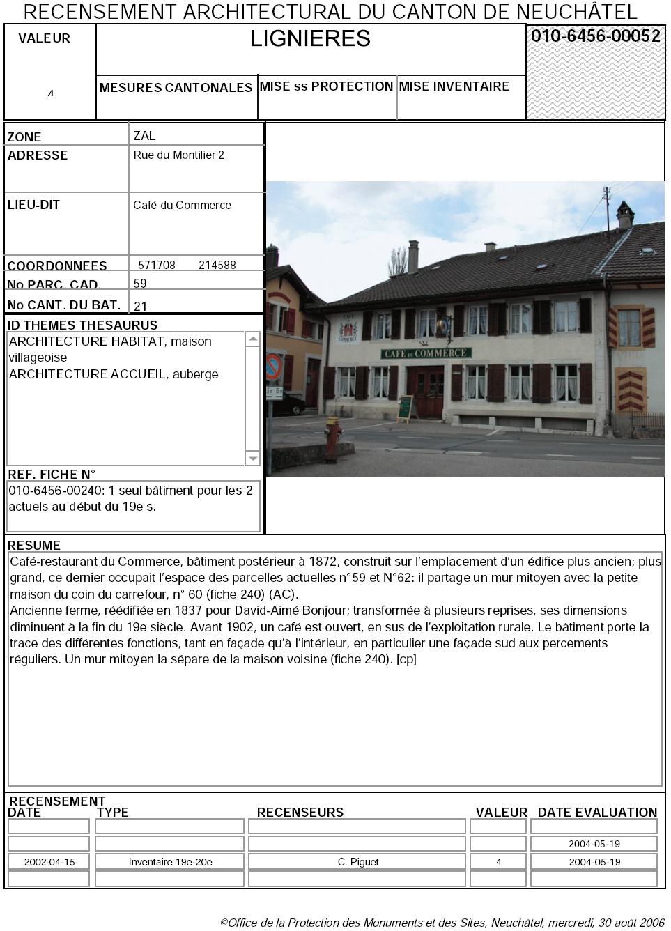 Recensement architectural du canton de Neuch&acirc;tel: Fiche 010-6456-00052