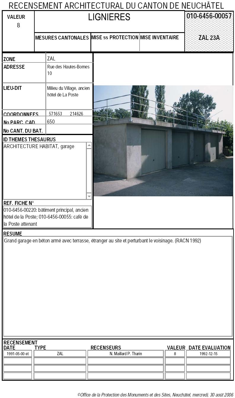 Recensement architectural du canton de Neuch&acirc;tel: Fiche 010-6456-00057