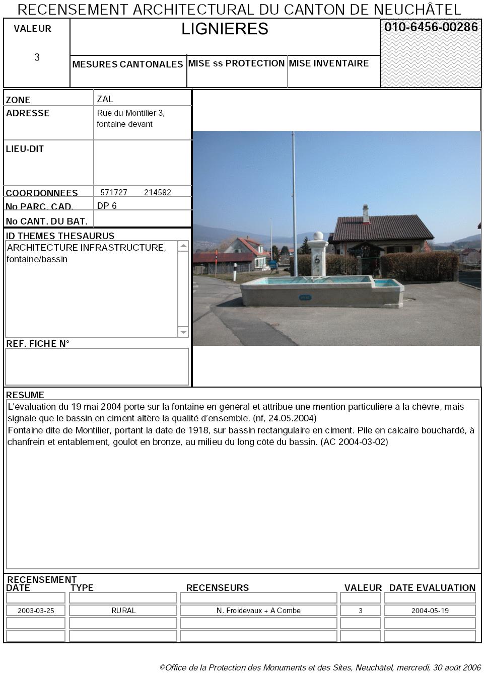 Recensement architectural du canton de Neuch&acirc;tel: Fiche 010-6456-00286